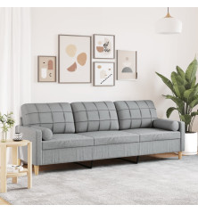 Trivietė sofa su pagalvėlėmis, šviesiai pilka, 210cm, audinys