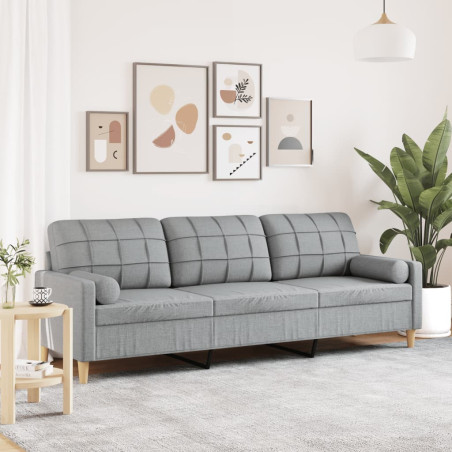 Trivietė sofa su pagalvėlėmis, šviesiai pilka, 210cm, audinys