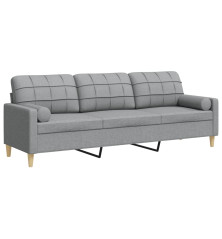 Trivietė sofa su pagalvėlėmis, šviesiai pilka, 210cm, audinys