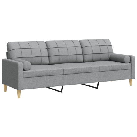 Trivietė sofa su pagalvėlėmis, šviesiai pilka, 210cm, audinys