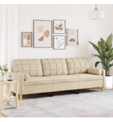 Trivietė sofa su pagalvėlėmis, kreminės spalvos, 210cm, audinys