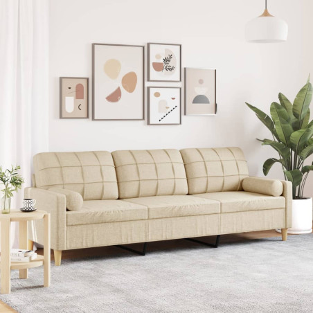 Trivietė sofa su pagalvėlėmis, kreminės spalvos, 210cm, audinys