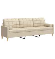 Trivietė sofa su pagalvėlėmis, kreminės spalvos, 210cm, audinys