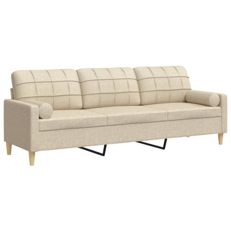 Trivietė sofa su pagalvėlėmis, kreminės spalvos, 210cm, audinys