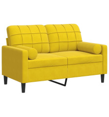 Dvivietė sofa su pagalvėlėmis, geltonos spalvos, 120cm, aksomas