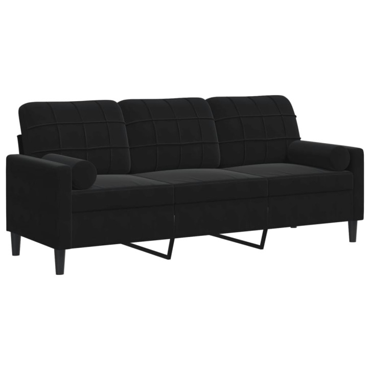 Trivietė sofa su pagalvėlėmis, juodos spalvos, 180cm, aksomas