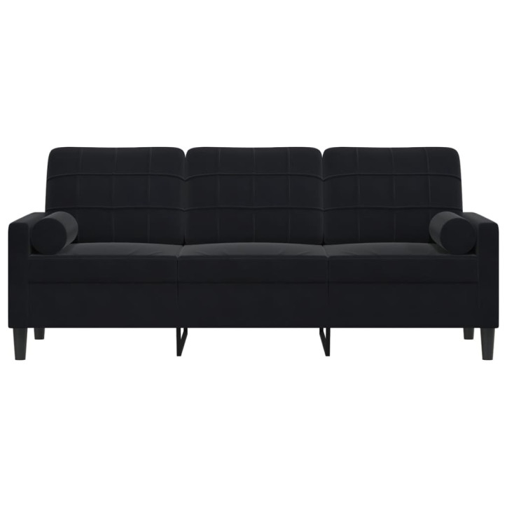 Trivietė sofa su pagalvėlėmis, juodos spalvos, 180cm, aksomas