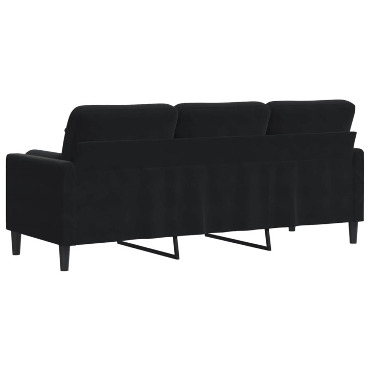 Trivietė sofa su pagalvėlėmis, juodos spalvos, 180cm, aksomas