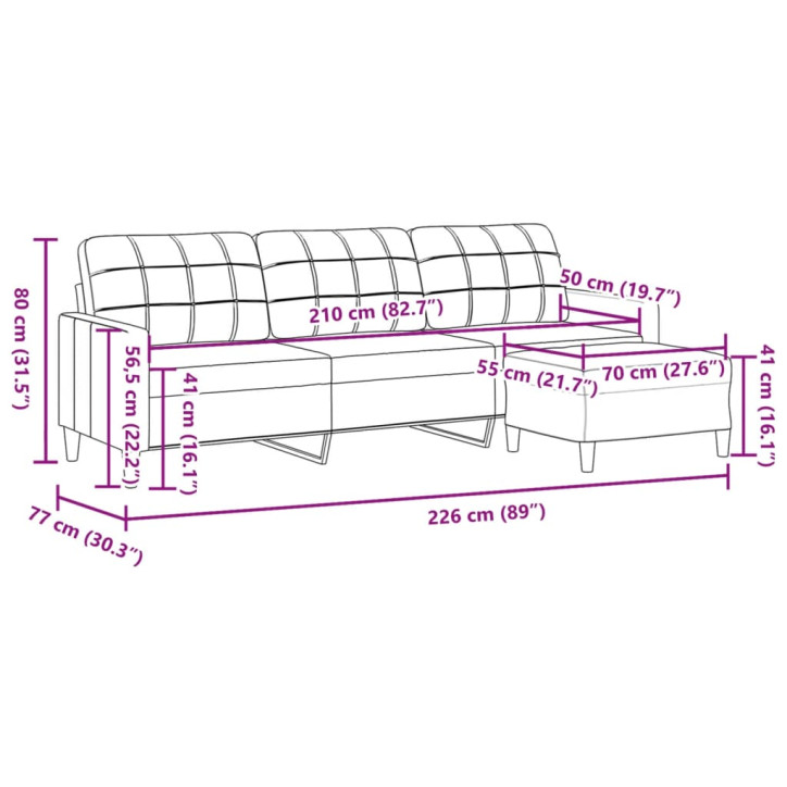 Trivietė sofa su pakoja, raudonojo vyno spalvos, 210cm, audinys