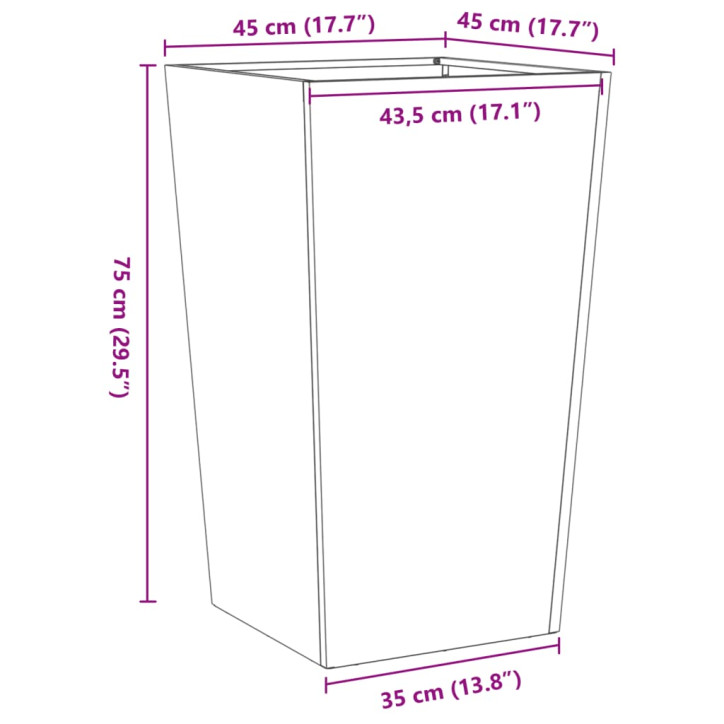 Sodo lovelis, 45x45x75cm, corten plienas