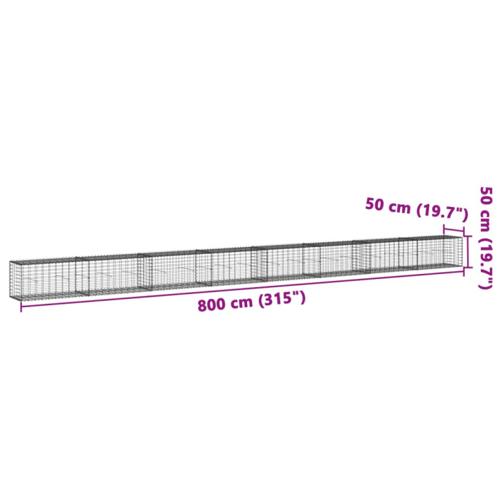 Gabiono krepšys su dangčiu, 800x50x50cm, galvanizuota geležis