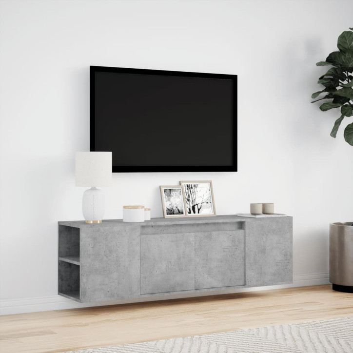 Sieninė TV spintelė su LED lemputėmis, betono, 135x31x39,5cm