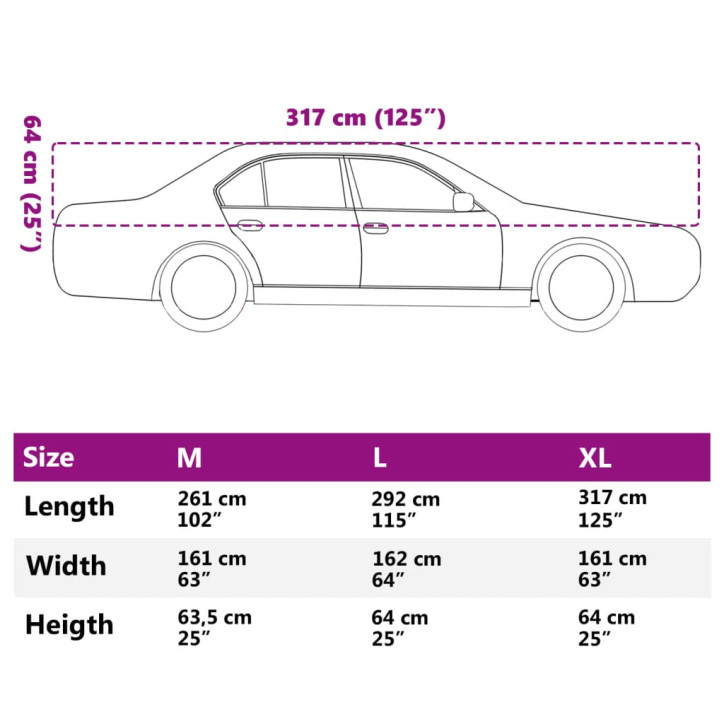 Pusės automobilio uždangalas su kabliukais, sidabrinis, XL