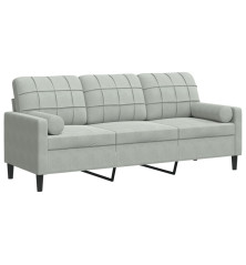 Trivietė sofa su pagalvėlėmis, šviesiai pilka, 180cm, aksomas