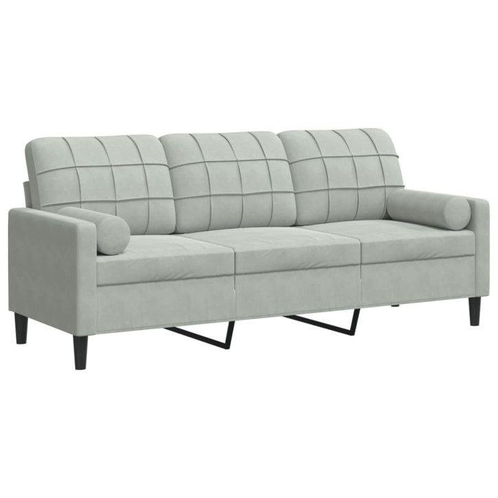 Trivietė sofa su pagalvėlėmis, šviesiai pilka, 180cm, aksomas