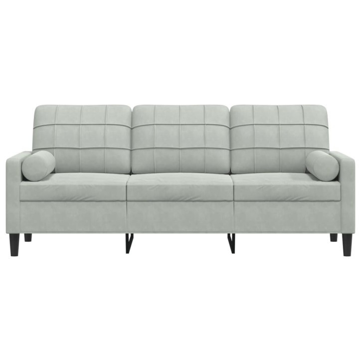 Trivietė sofa su pagalvėlėmis, šviesiai pilka, 180cm, aksomas