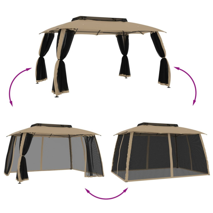 Pavėsinė su stogu ir sienomis, taupe, 3,93x2,93m, plienas