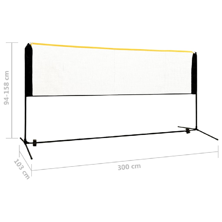 Reguliuojamas badmintono tinklas, 300x103x94–158cm, metalas