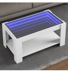 Kavos staliukas su LED, baltas, 93x53x45cm, apdirbta mediena