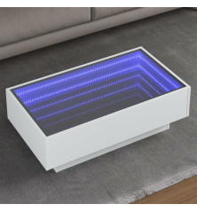 Kavos staliukas su LED, baltas, 90x50x30cm, apdirbta mediena