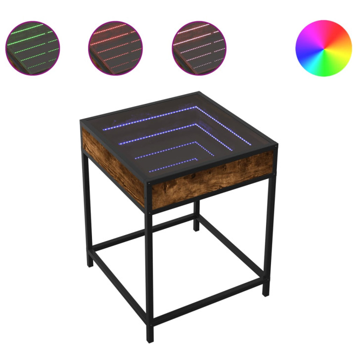 Kavos staliukas su Infinity LED lemputėmis, dūminis, 40x40x51cm