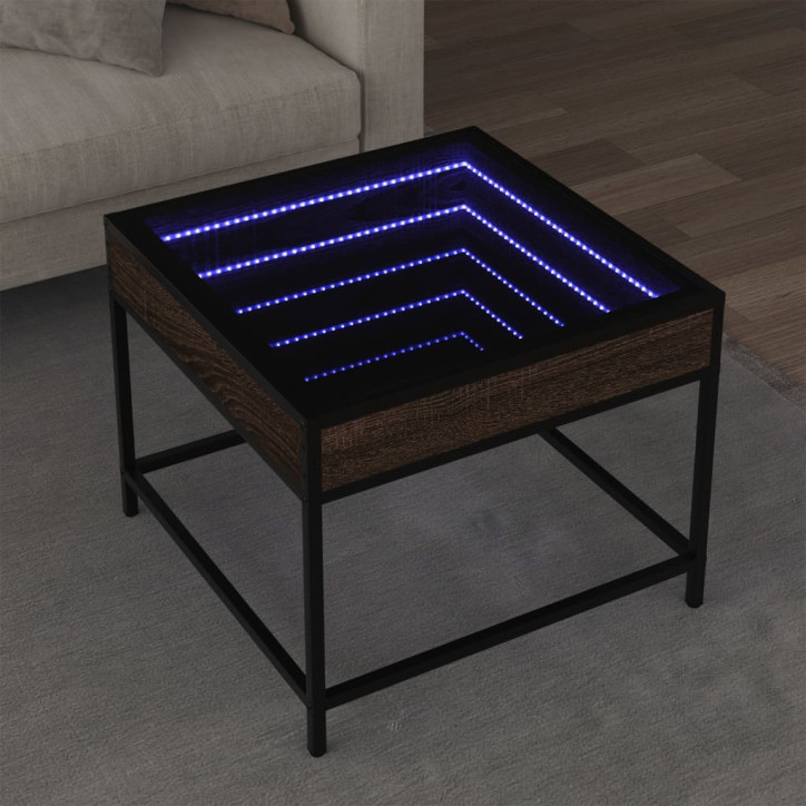 Kavos staliukas su Infinity LED lemputėmis, rudas, 50x50x41cm