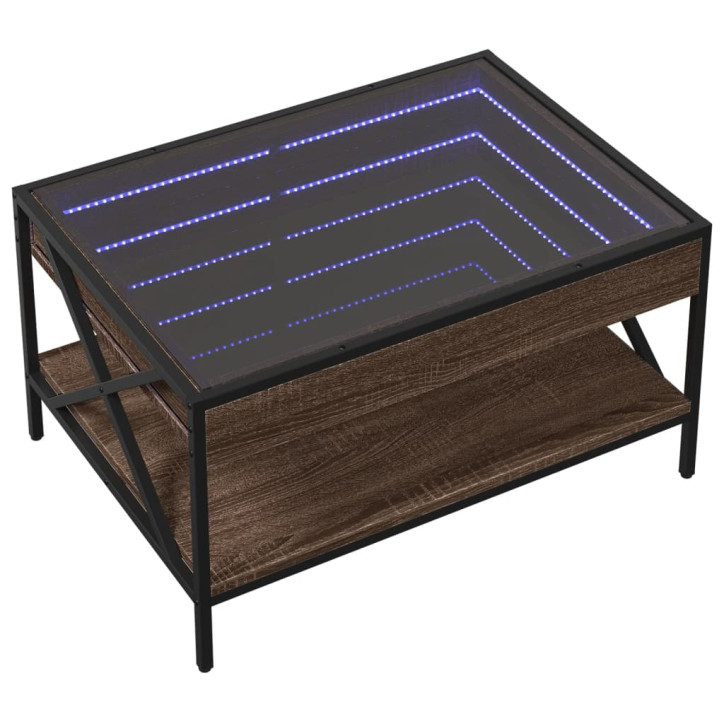 Kavos staliukas su Infinity LED lemputėmis, rudas, 70x50x38cm