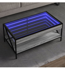 Kavos staliukas su Infinity LED lemputėmis, pilkas, 90x50x38cm