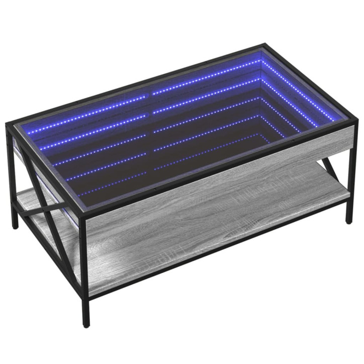 Kavos staliukas su Infinity LED lemputėmis, pilkas, 90x50x38cm