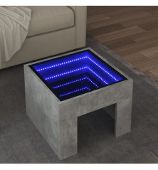 Kavos staliukas su Infinity LED lemputėmis, betono, 40x40x30cm