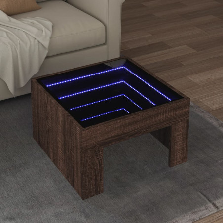 Kavos staliukas su Infinity LED lemputėmis, rudas, 50x50x30cm