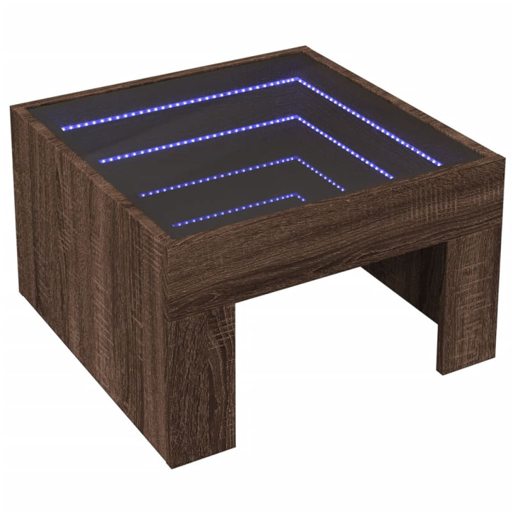 Kavos staliukas su Infinity LED lemputėmis, rudas, 50x50x30cm