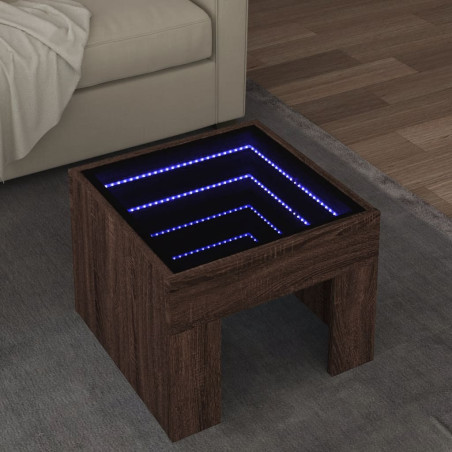 Kavos staliukas su Infinity LED lemputėmis, rudas, 40x40x30cm