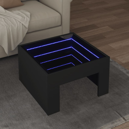 Kavos staliukas su Infinity LED lemputėmis, juodas, 50x50x30cm