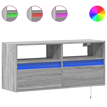 Sieninė TV spintelė su LED lemputėmis, pilka, 100x31x45cm