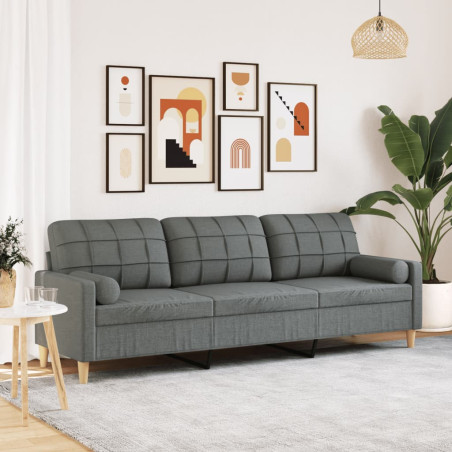 Trivietė sofa su pagalvėlėmis, tamsiai pilka, 210cm, audinys