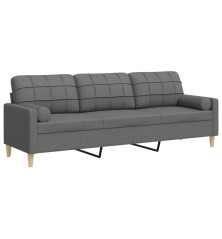 Trivietė sofa su pagalvėlėmis, tamsiai pilka, 210cm, audinys