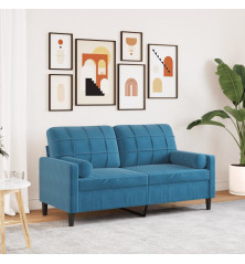 Dvivietė sofa su pagalvėlėmis, mėlynos spalvos, 140cm, aksomas