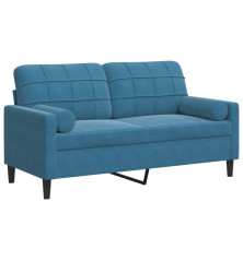 Dvivietė sofa su pagalvėlėmis, mėlynos spalvos, 140cm, aksomas