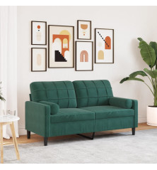 Dvivietė sofa su pagalvėlėmis, tamsiai žalia, 140cm, aksomas