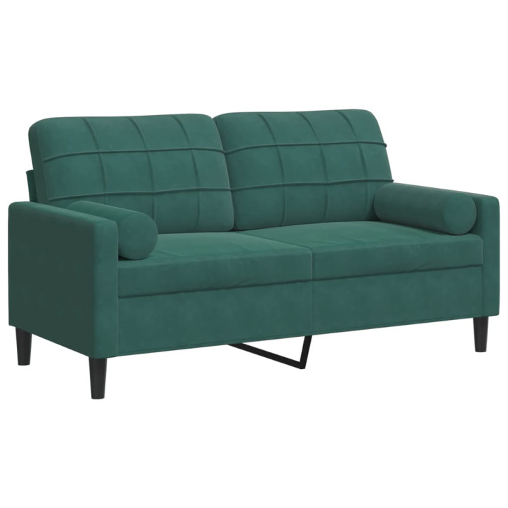 Dvivietė sofa su pagalvėlėmis, tamsiai žalia, 140cm, aksomas