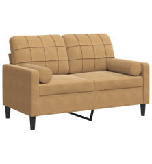 Dvivietė sofa su pagalvėlėmis, rudos spalvos, 120cm, aksomas