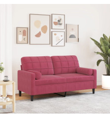 Dvivietė sofa su pagalvėlėmis, raudonojo vyno, 140cm, aksomas