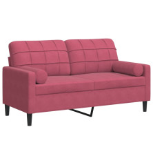 Dvivietė sofa su pagalvėlėmis, raudonojo vyno, 140cm, aksomas