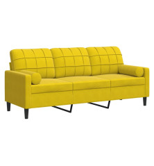 Trivietė sofa su pagalvėlėmis, geltonos spalvos, 180cm, aksomas