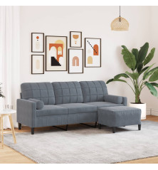 Trivietė sofa su pakoja, tamsiai pilkos spalvos, 180cm, aksomas