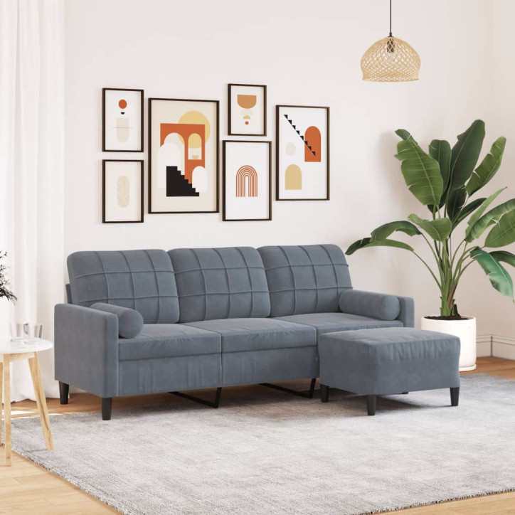 Trivietė sofa su pakoja, tamsiai pilkos spalvos, 180cm, aksomas