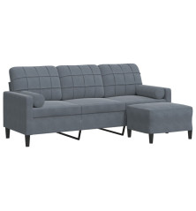 Trivietė sofa su pakoja, tamsiai pilkos spalvos, 180cm, aksomas