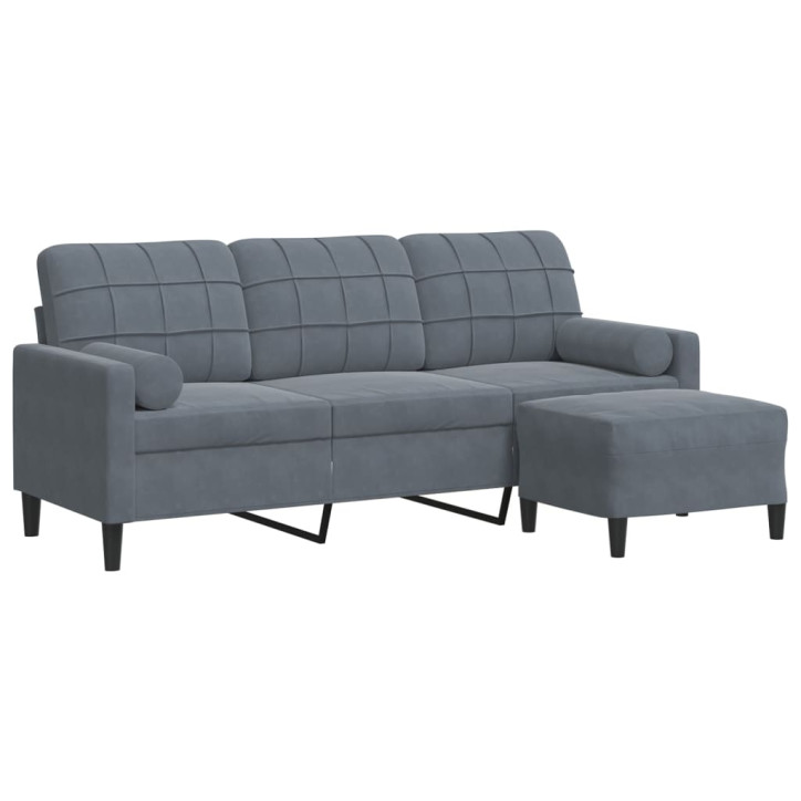 Trivietė sofa su pakoja, tamsiai pilkos spalvos, 180cm, aksomas