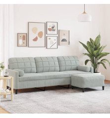 Trivietė sofa su pakoja, šviesiai pilka, 210cm, aksomas